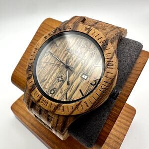 BEWELL Handmade Wooden Quartz Analog Watch Brown Tone